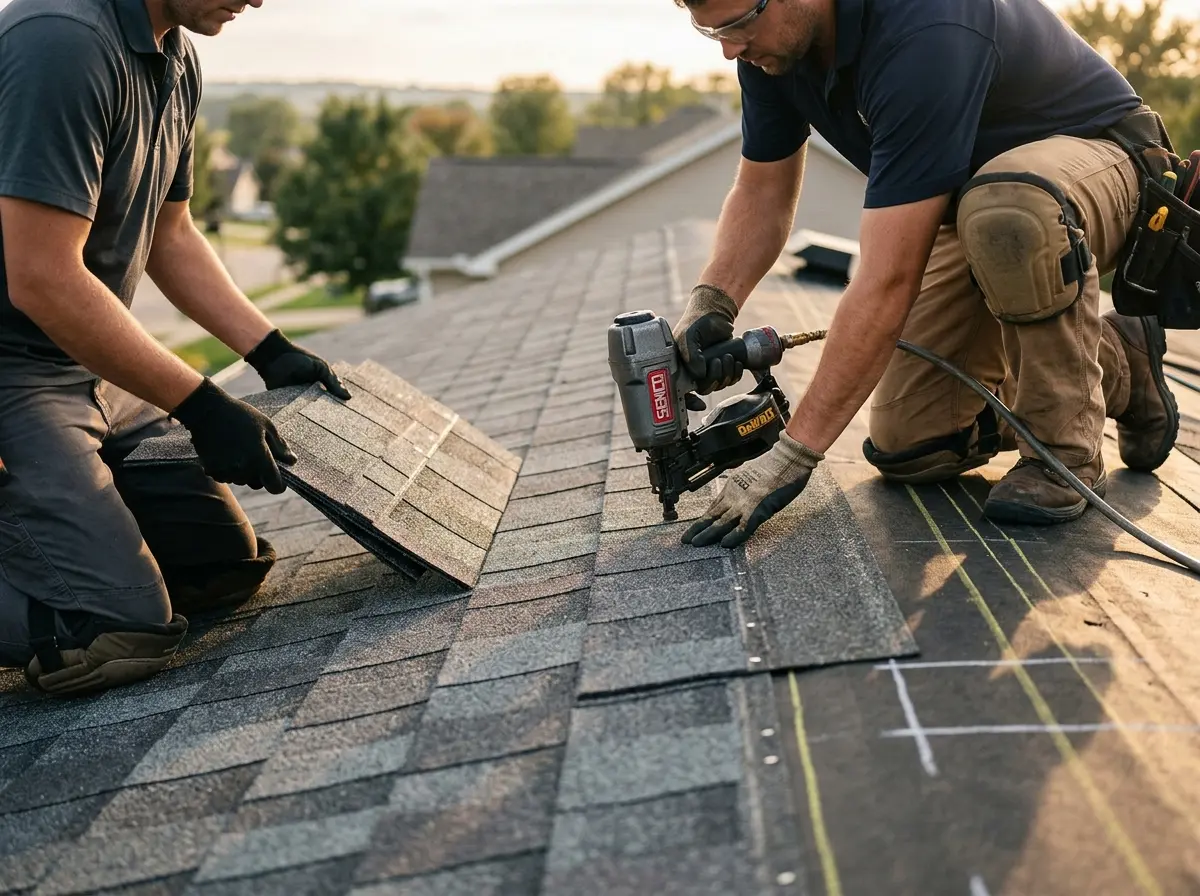 Professional roofer working on a residential roof in Key West
